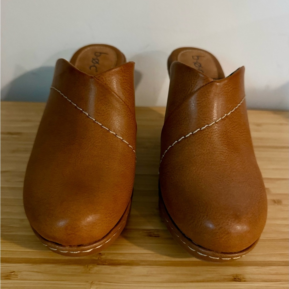 b.o.c. Chestnut Brown Leather Slip-On Clog Mules